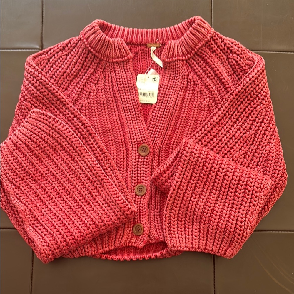 Free People Red Cozy Knit Cardigan